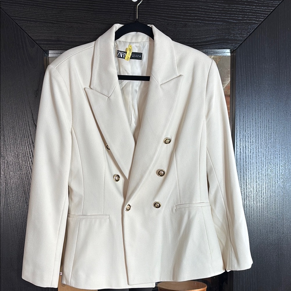 Zara Cream Double Breasted Blazer